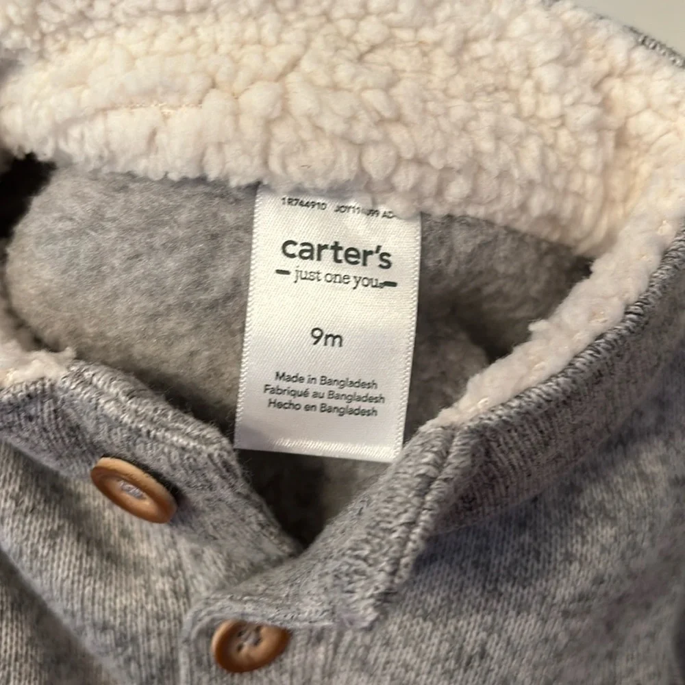 Carter's Gray Bunting One Piece with Mock Neck Henley Fleece Lined Collar